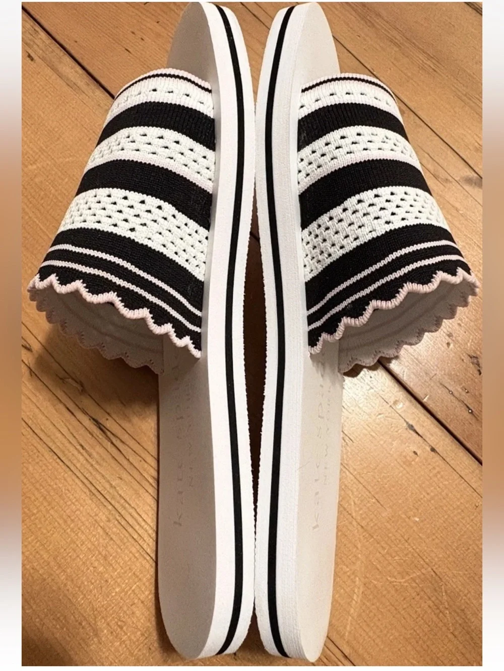 Kate Spade NY Festival Slide Sandal - 8.5 White Black Pink Knit Fabric